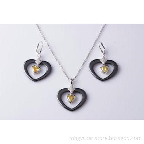 Heart Shape 925 Sterling Silver Jewelry Earrings And Neckla